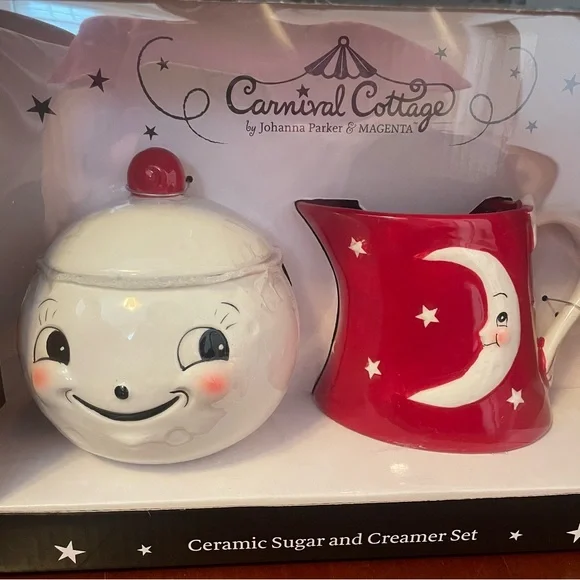 NIB JOHANNA PARKER LUNA SUGAR BOWL & CREAMER SET Laughing Moon Ceramic Coffee - Picture 2 of 12